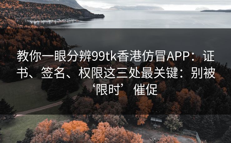 教你一眼分辨99tk香港仿冒APP：证书、签名、权限这三处最关键：别被‘限时’催促